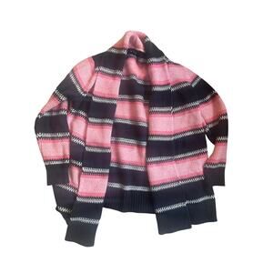 Old Navy | Navy Blue + Pink Striped Cotton-Blend Heavy Knit Sweater Jacket | L